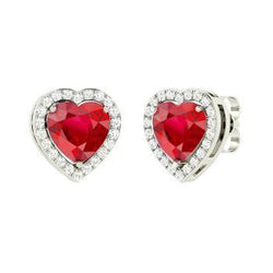4.80 ct. Orecchini a bottone con rubini a forma di cuore con diamanti rotondi 14K