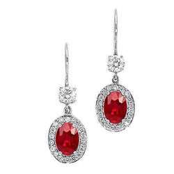 5 Carati Ovale Rosso Rubino Con Diamante Pendente Orecchino Oro Bianco 14K