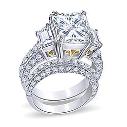5 carati Princess Center Diamond Ring con fascia incastonata Two Tone 14K