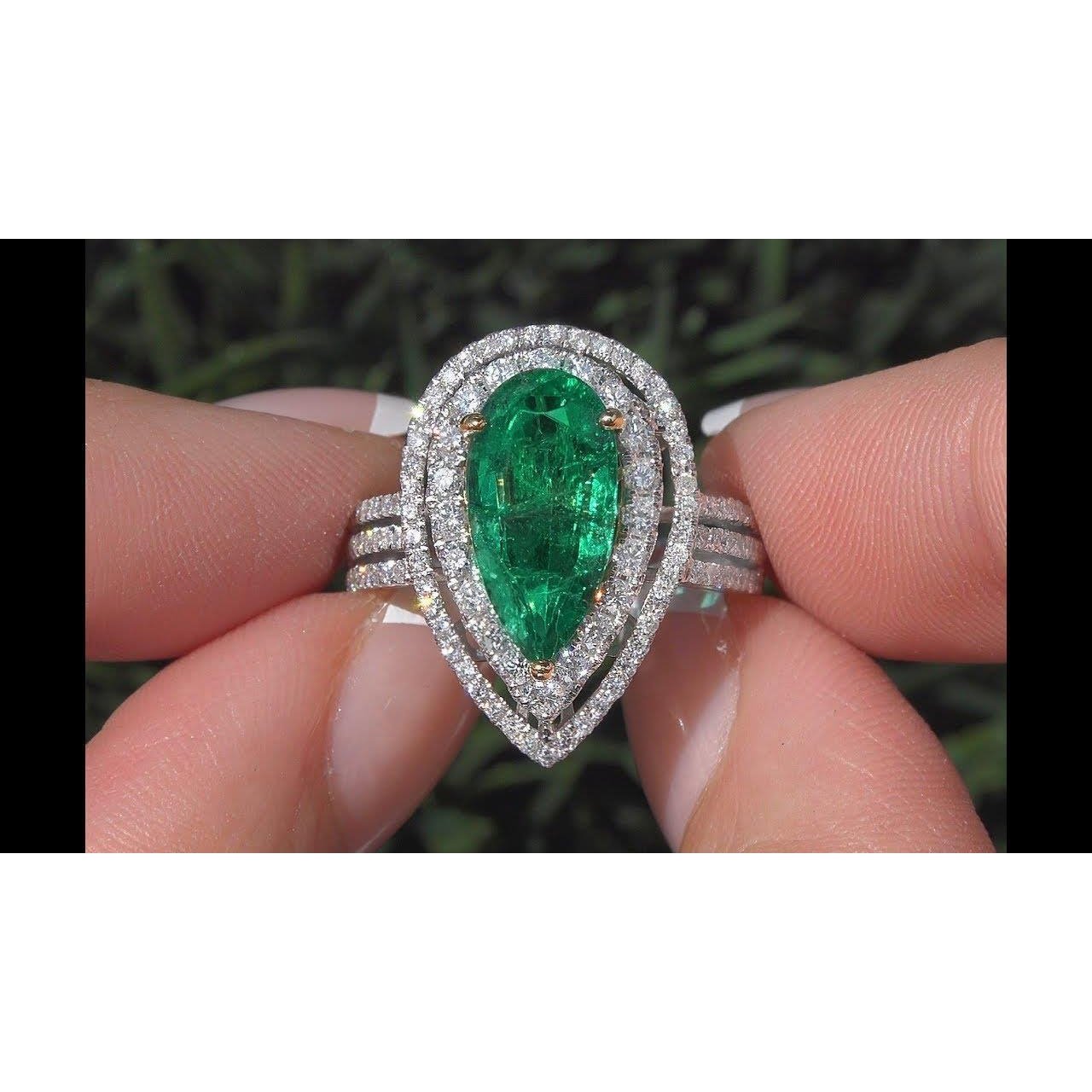 5 carati bella pera verde smeraldo anello di diamanti in oro bianco 14K - harrychadent.it