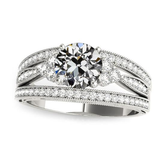 5 carati vecchio miniera taglio anello con diamante Milgrain gambo diviso stile vintage - harrychadent.it