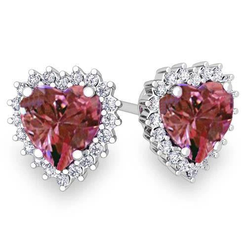 5 ct. Orecchino a bottone con zaffiro rosa con taglio a cuore e diamanti rotondi - harrychadent.it