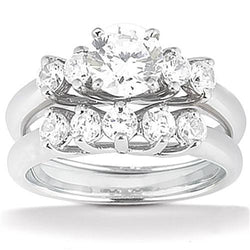 5 pietre traliccio diamante anello di fidanzamento fascia set 1.85 carati WG 14K
