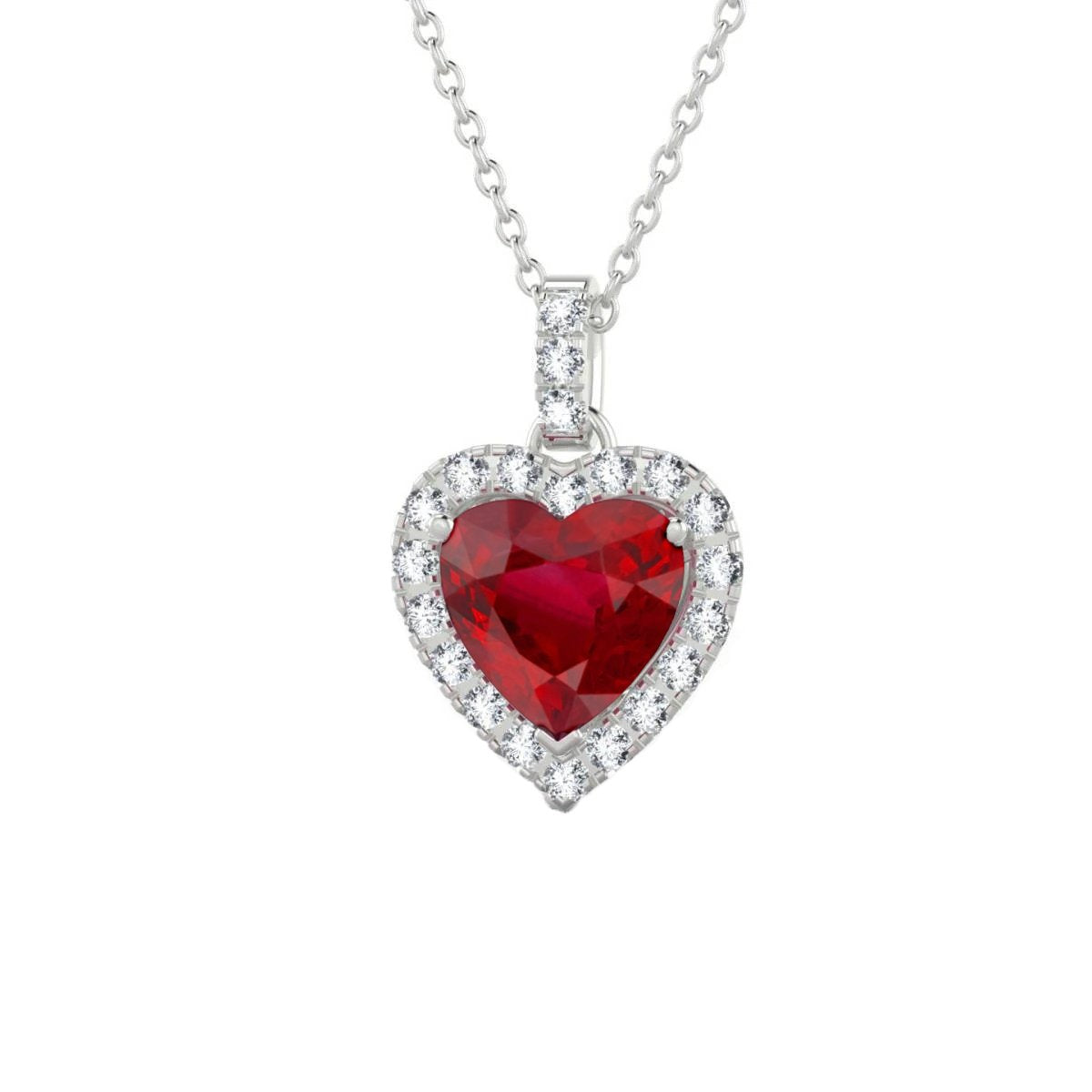 5,50 ct. Collana con ciondolo a forma di cuore con rubini e diamanti in oro bianco 14K - harrychadent.it