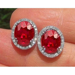 5.10 carati rosso rubino con diamante orecchino da donna in oro bianco 14K