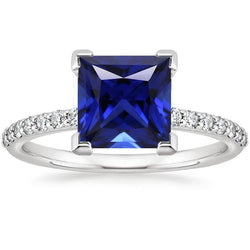 5.50 carati Solitaire Princess Blue Sapphire con accenti Pave Setting