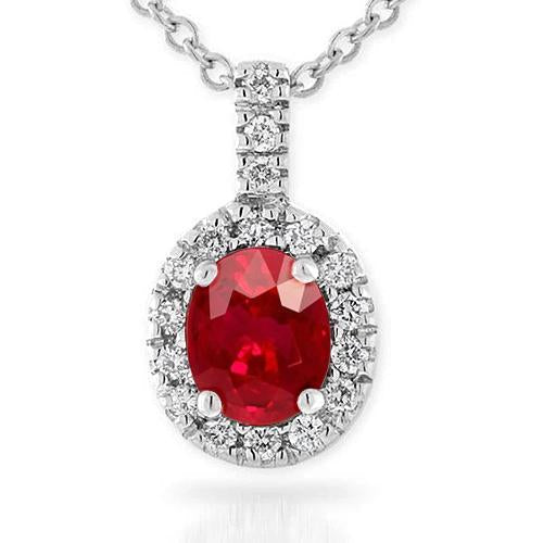 5.50 ct. Collana Pendente Ovale Rubino Con Diamanti Oro Bianco 14K - harrychadent.it