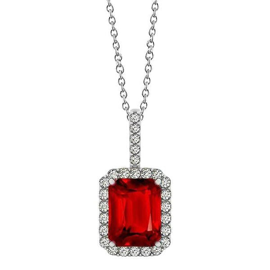 5.50 ct. Collana con ciondolo in oro bianco 14K con rubini e diamanti taglio smeraldo - harrychadent.it