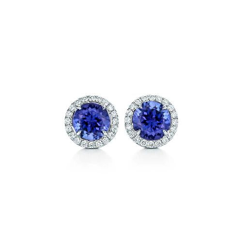 5.90 carati Tanzanite brillante con diamanti Orecchini Halo 14K - harrychadent.it