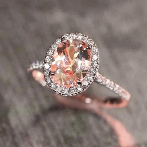 5.95 Carati Morganite E Diamanti Fede Nuziale Oro Rosa 14K - harrychadent.it