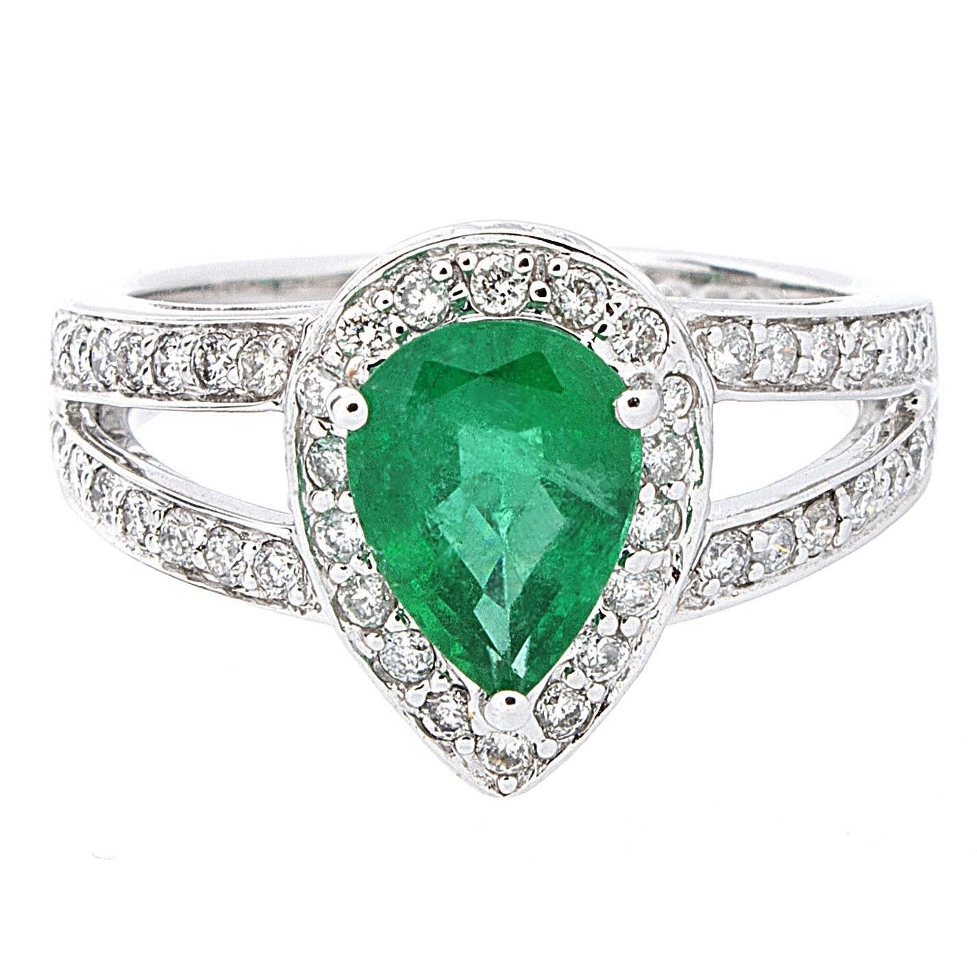 6 carati pera verde smeraldo con diamante anello nuziale oro bianco 14k - harrychadent.it