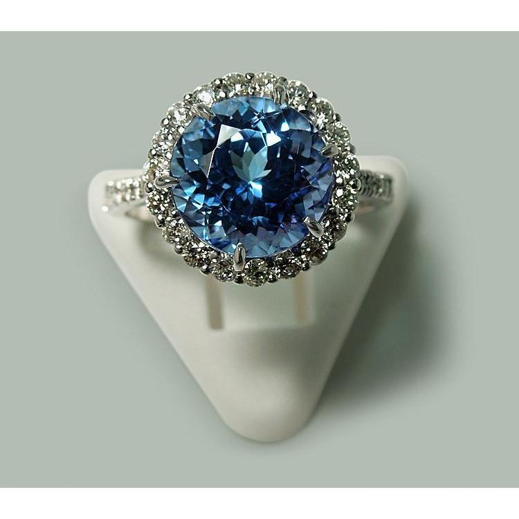 6 ct. Anello solitario con tanzanite rotonda e diamanti con accenti WG 14K - harrychadent.it