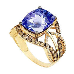 6 ct. Cuscino Sri Lanka Zaffiro Blu E Diamanti Oro Giallo 14K