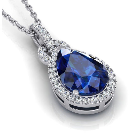 6,65 carati. Collana con ciondolo Tanzanite a pera 14K con diamanti rotondi