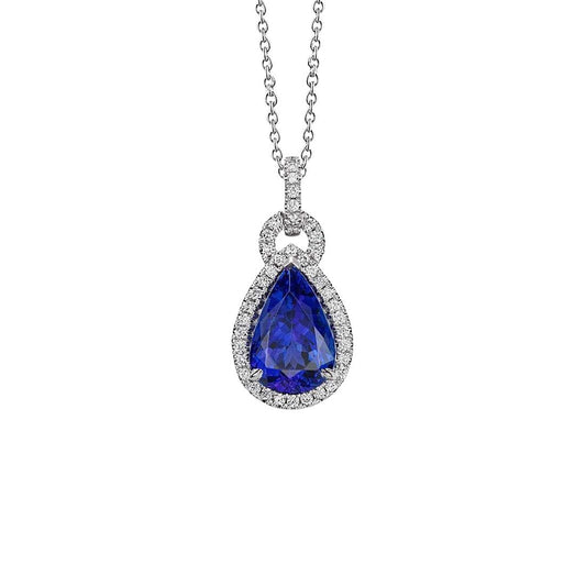 6,65 carati. Collana con ciondolo Tanzanite a pera 14K con diamanti rotondi - harrychadent.it