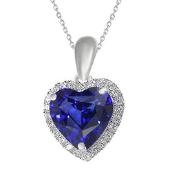 6.50 Carati Halo Diamante Ciondolo Cuore Zaffiro Blu Gioielli Oro