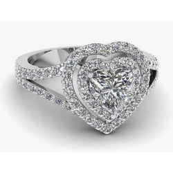 6.50 carati cuore e anello rotondo con diamante anello in oro bianco 14K