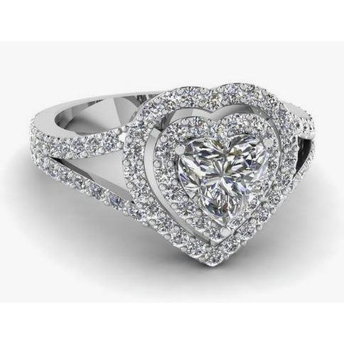 6.50 carati cuore e anello rotondo con diamante anello in oro bianco 14K - harrychadent.it