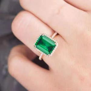 6.50 carati taglio smeraldo verde smeraldo con anello nuziale di diamanti - harrychadent.it