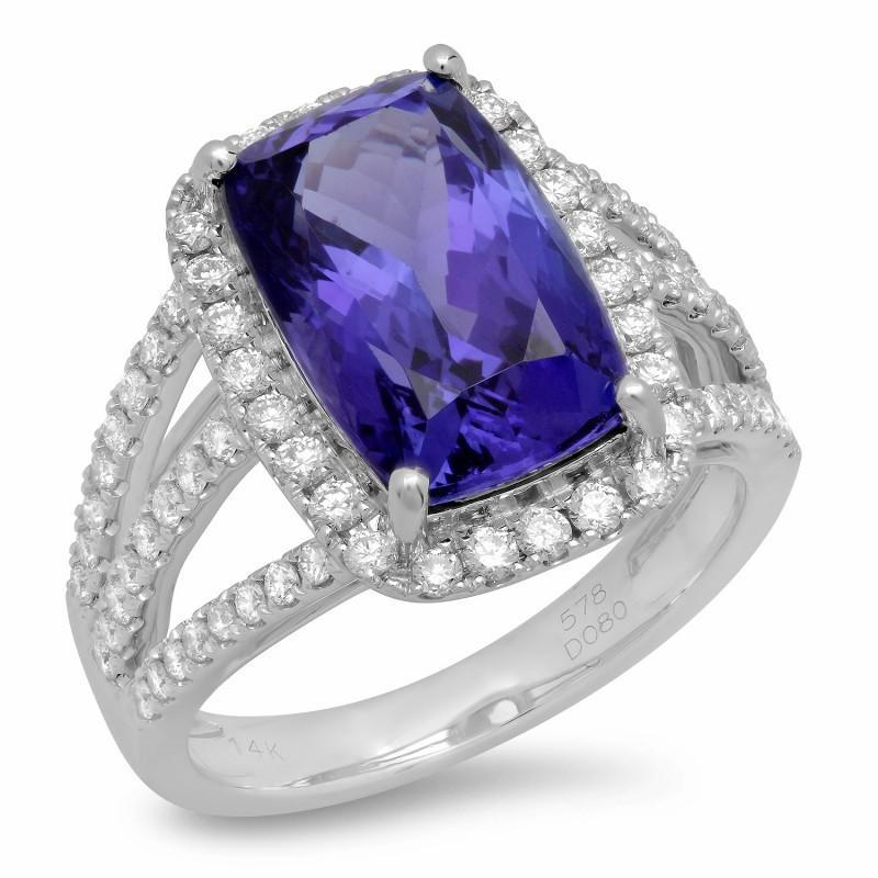 6.55 carati Fancy Ring Cushion AAA Tanzanite e gioielli con diamanti - harrychadent.it