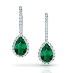 7 carati pera verde smeraldo diamante signora ciondola orecchino d'oro