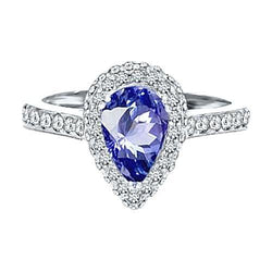 7 ct. Anello in oro bianco 14K con diamanti blu zaffiro taglio a pera Sri Lanka