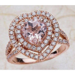 7 ct. Pietra preziosa rosa tagliata a cuore con doppio anello di diamanti rosa 14K