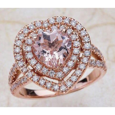 7 ct. Pietra preziosa rosa tagliata a cuore con doppio anello di diamanti rosa 14K - harrychadent.it