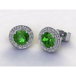 7,20 carati tondo tormalina verde diamante orecchino a bottone Halo