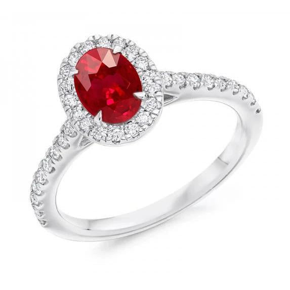 7,35 carati rubino ovale con diamanti rotondi anello oro bianco 14k - harrychadent.it