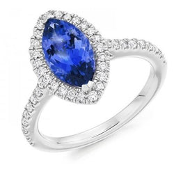 7.25 carati Marquise Tanzanite Halo Anello con diamante in oro bianco 14K