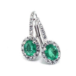 7.36 carati verde smeraldo con diamanti orecchini pendenti in oro bianco 14k
