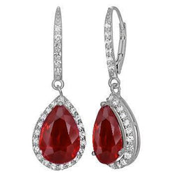 8 carati rosso rubino taglio pera con diamante penzolare orecchino d'oro da donna