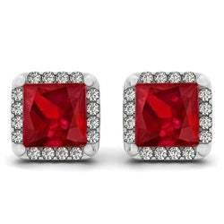 8 carati rubino con pavé di diamanti orecchini gioielli