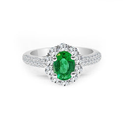 8 carati verde smeraldo e diamanti anello di fidanzamento in oro bianco 14k