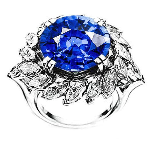 8,25 carati. Anello con zaffiro grande dello Sri Lanka e diamanti marquise - harrychadent.it
