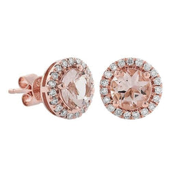 8.70 carati Morganite con diamanti Orecchini a bottone in oro rosa 14K