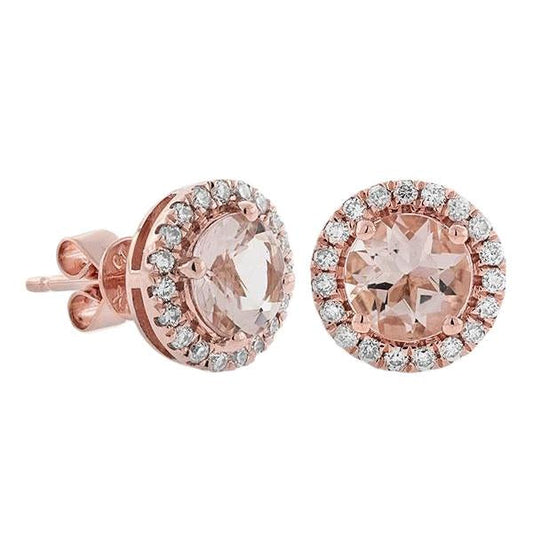 8.70 carati Morganite con diamanti Orecchini a bottone in oro rosa 14K - harrychadent.it