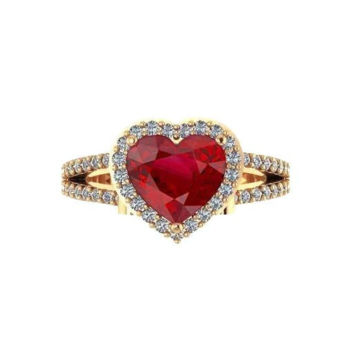 9 Ct Beautiful Heart Shape Ruby And Diamond Ring Yellow Gold - harrychadent.it