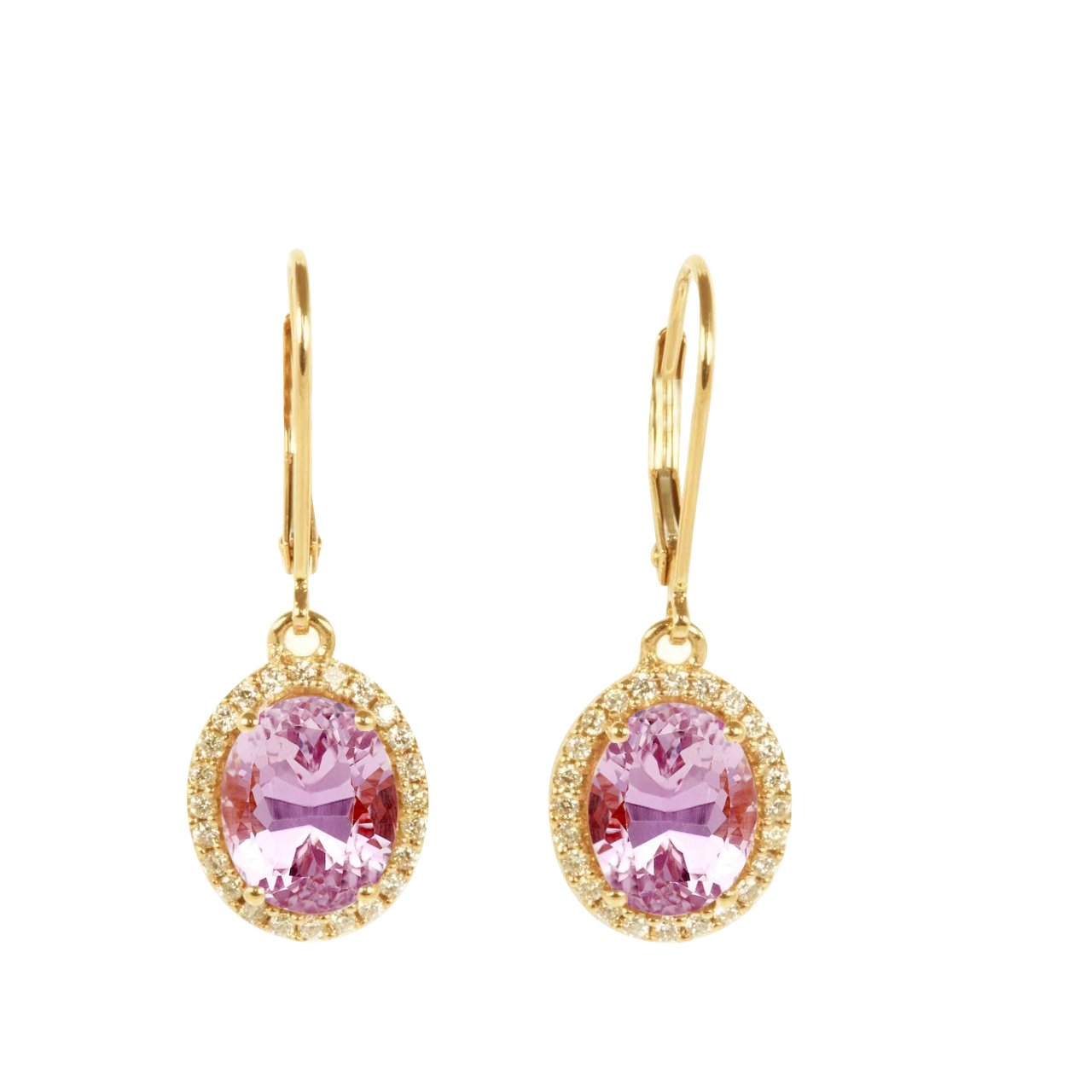 9 ct. Kunzite rosa ovale con diamanti pendenti in oro giallo 14K - harrychadent.it