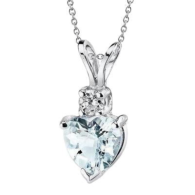 Acquamarina a forma di cuore grande con ciondolo in oro bianco 14 kt con diamante 15 kt - harrychadent.it
