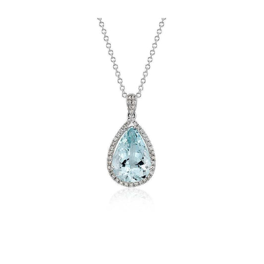 Acquamarina a pera in oro bianco 14 carati 9 kt con ciondolo in diamante Novità - harrychadent.it