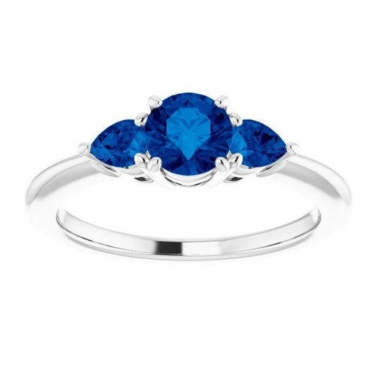 Anello 3 Pietre 1.50 Carati Rotondo Zaffiri Blu Ceylon Oro Bianco 14K - harrychadent.it