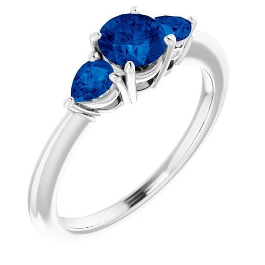 Anello 3 Pietre 1.50 Carati Rotondo Zaffiri Blu Ceylon Oro Bianco 14K - harrychadent.it