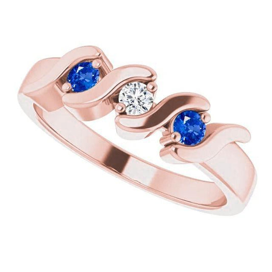 Anello 3 Pietre Diamante Zaffiro Blu 0.90 Carati Oro Rosa 14K - harrychadent.it