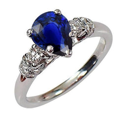 Anello 3 Pietre Stile Antico Pera Zaffiro Ceylon & Diamanti 2 Carati