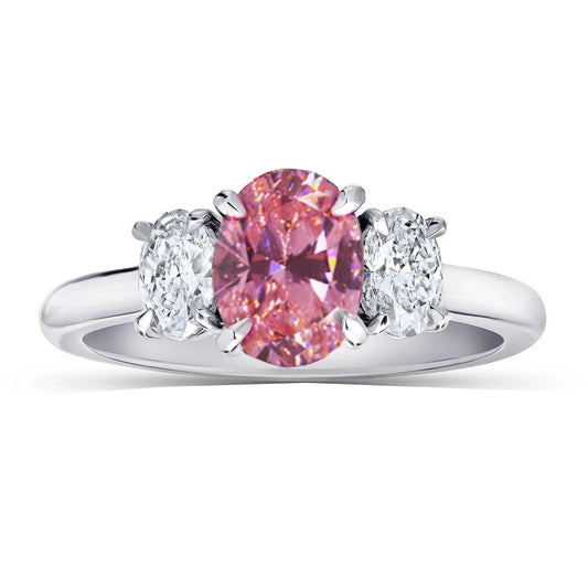 Anello 3 Pietre Zaffiro Rosa Con Diamanti 3.50 Carati Oro Bianco 14K - harrychadent.it