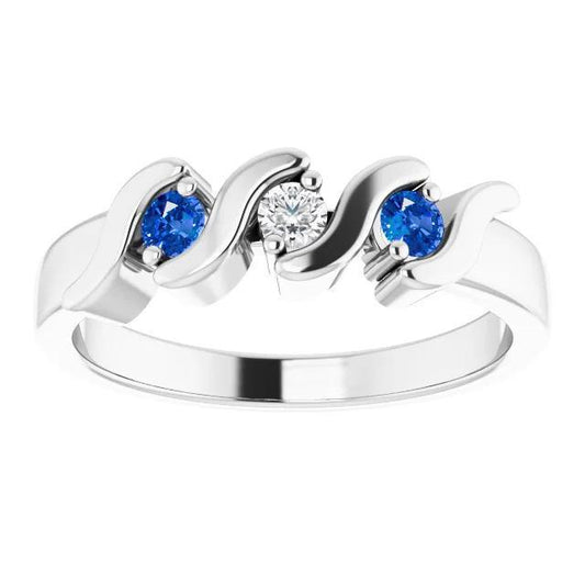 Anello 3 pietre 0.90 carati diamante blu ceylon zaffiro bianco oro 14k - harrychadent.it
