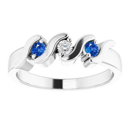 Anello 3 pietre 0.90 carati diamante blu ceylon zaffiro bianco oro 14k - harrychadent.it