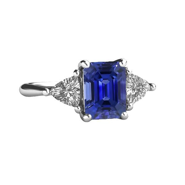 Anello 3 pietre blu zaffiro smeraldo e trilioni di diamanti 2.50 carati - harrychadent.it
